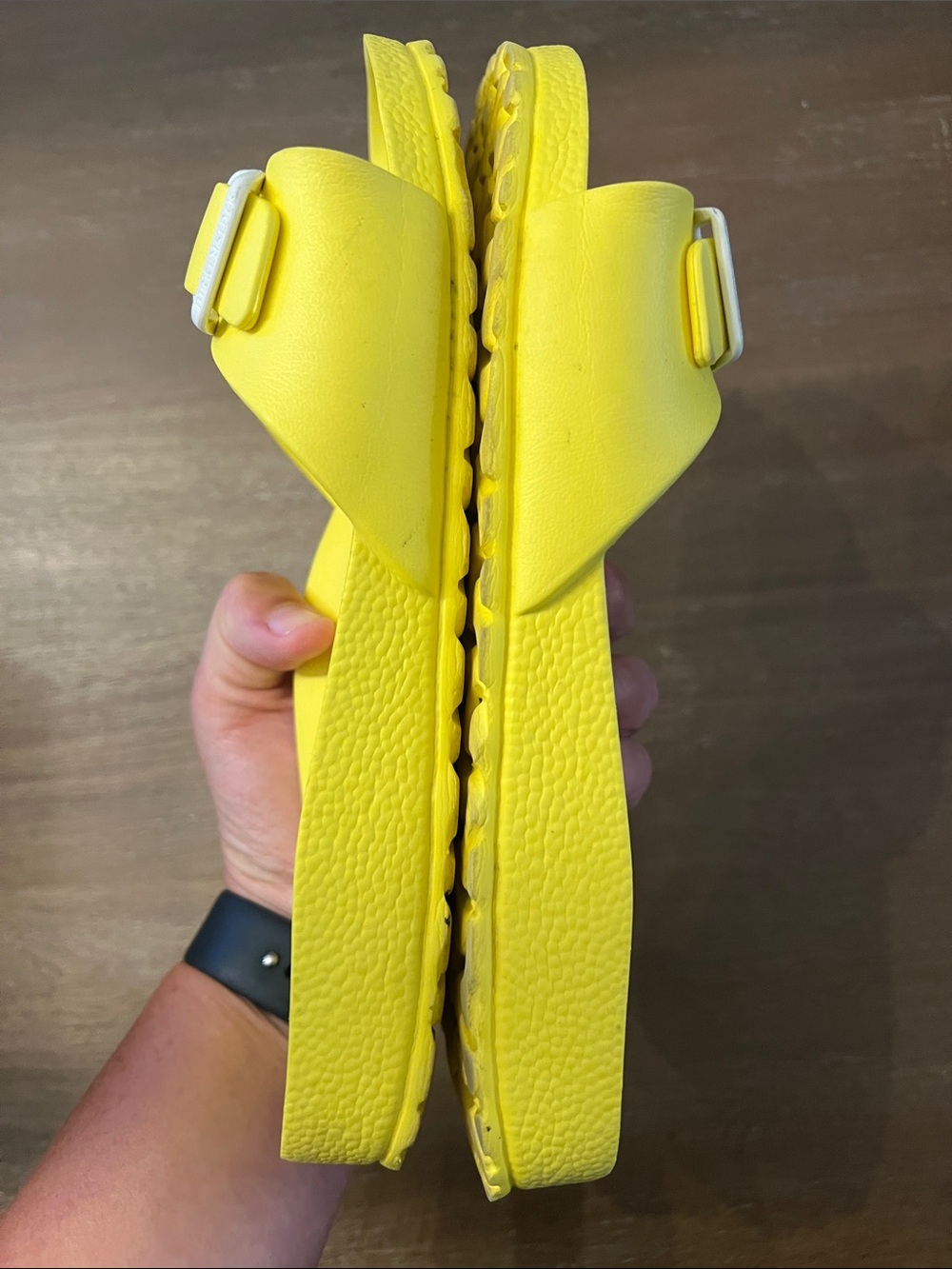 Birkenstock women’s Slide Sandals in Bright Yellow with White Buckles - Picture 10 of 11
